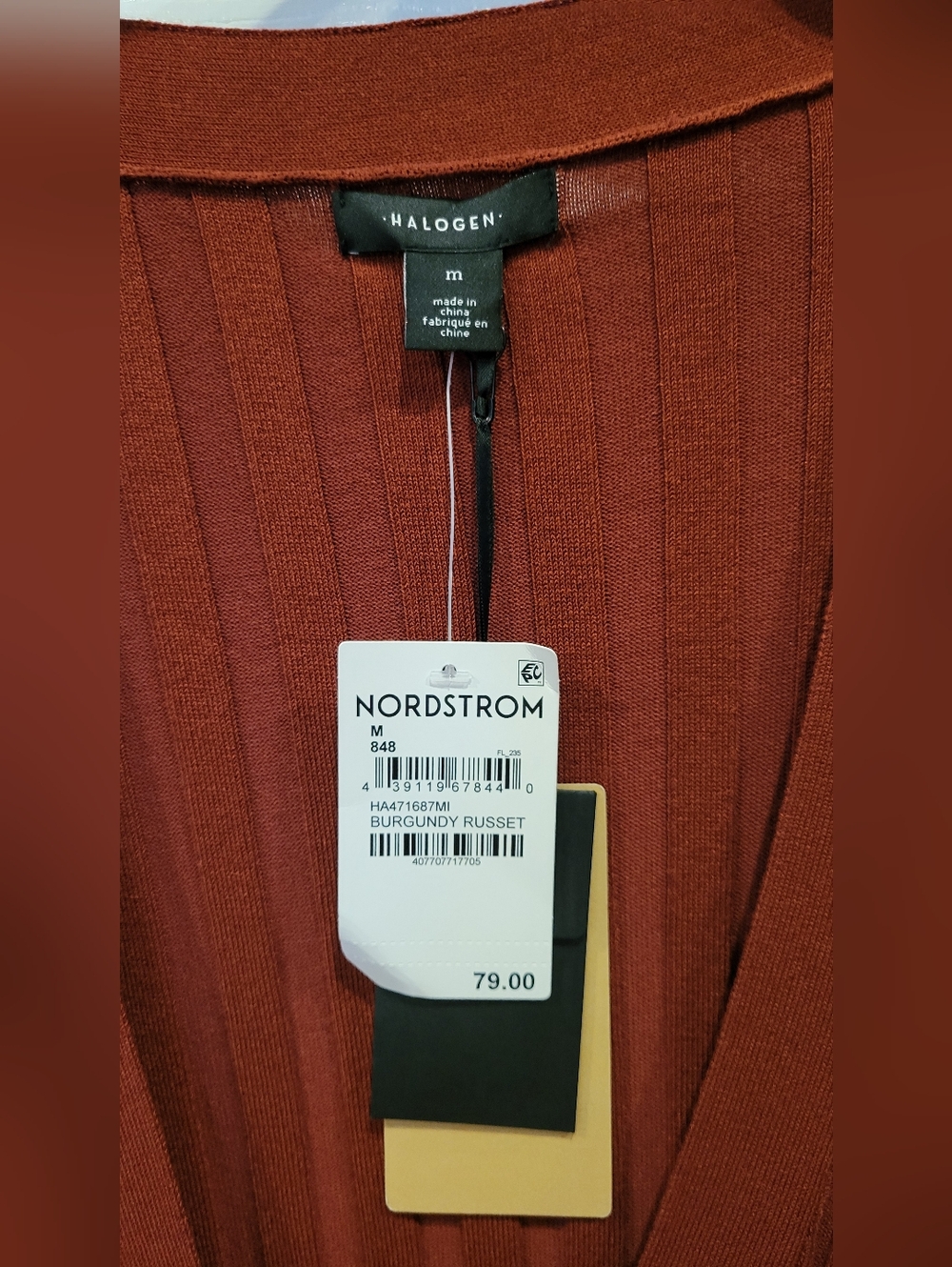Halogen Rust Red Ribbed V-Neck Button Cardigan - Picture 2 of 4